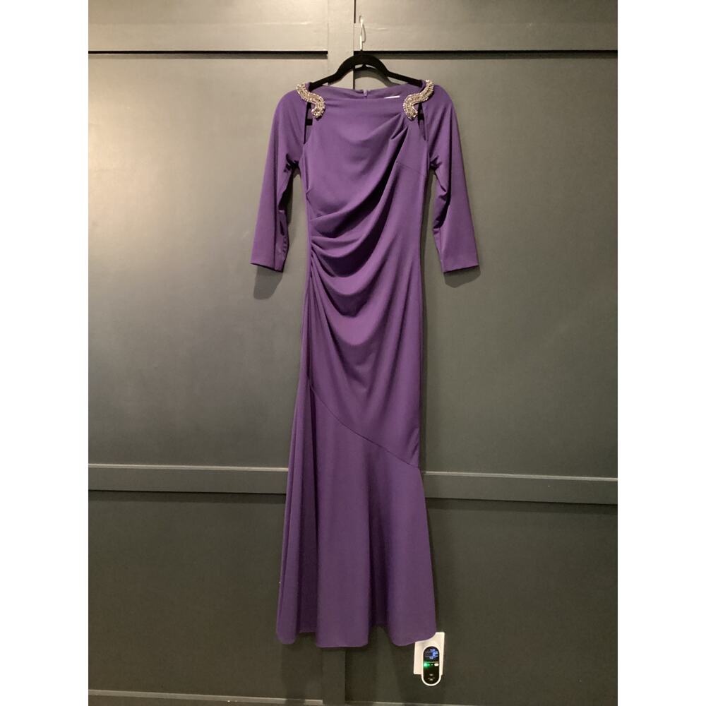 RICKIE FREEMAN TERI JON Crystal Embellished Purple Trumpet Mermaid Gown Dress 2
